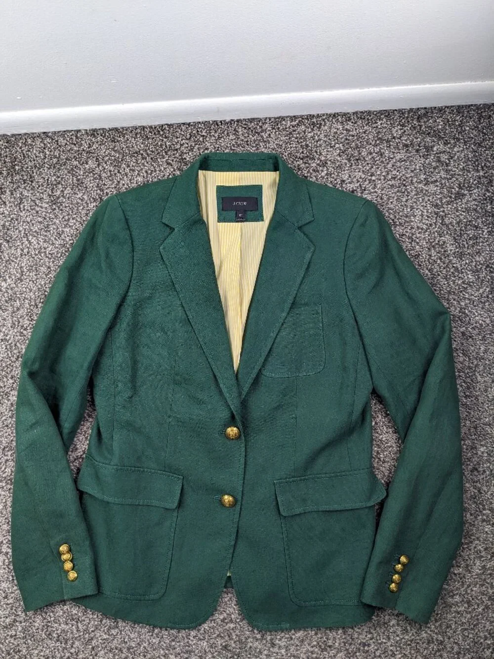 J Crew Blazer Jacket 100% Linen Gold Button Green Womens 12 12T Tall - Picture 1 of 14
